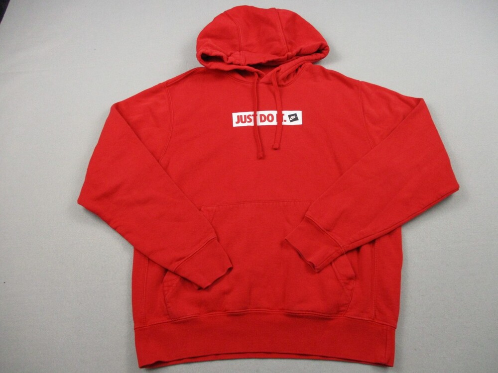 Nike Hoodie Men Small Red Just Do It Pullover Drawstring Sweatshirt Swoosh S